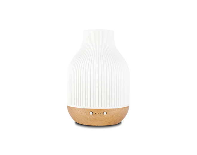 Malco-Bamboo Base White Ceramic Electric Ultrasonic Diffuser With Light
